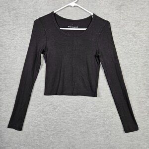 Everlane Women's Black Ribbed Long Sleeve Cropped Top Size S